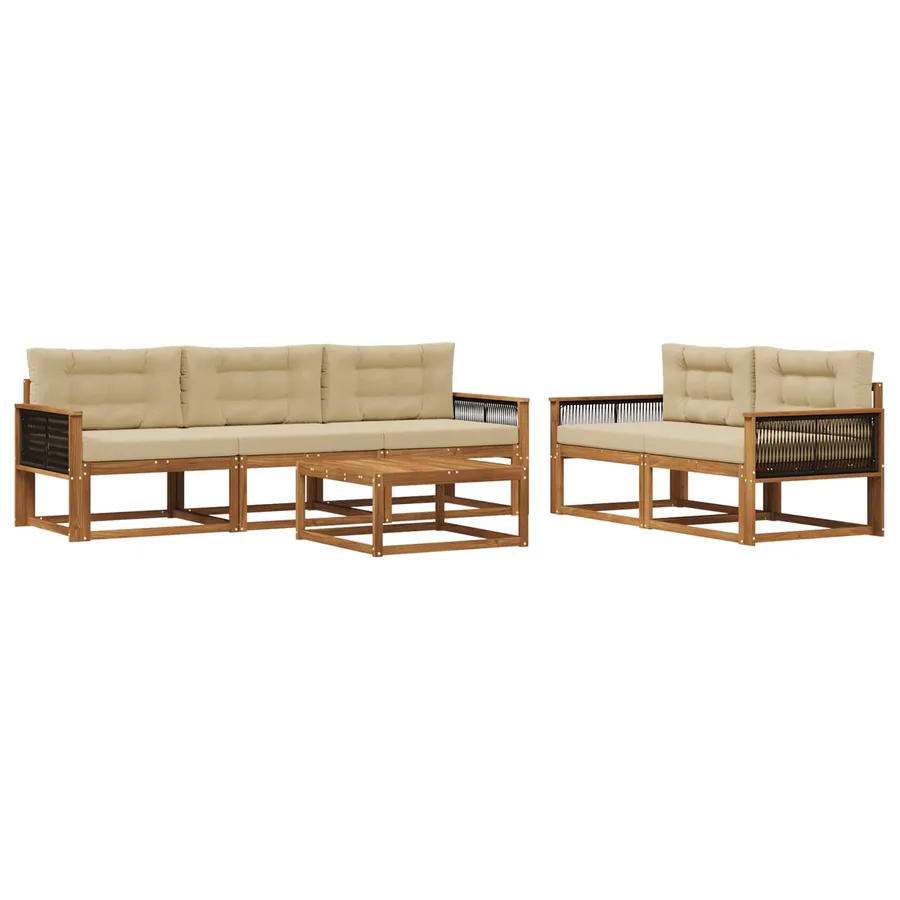 Ensemble de canapés d'extérieur 6 pcs Naturel et Beige - 2