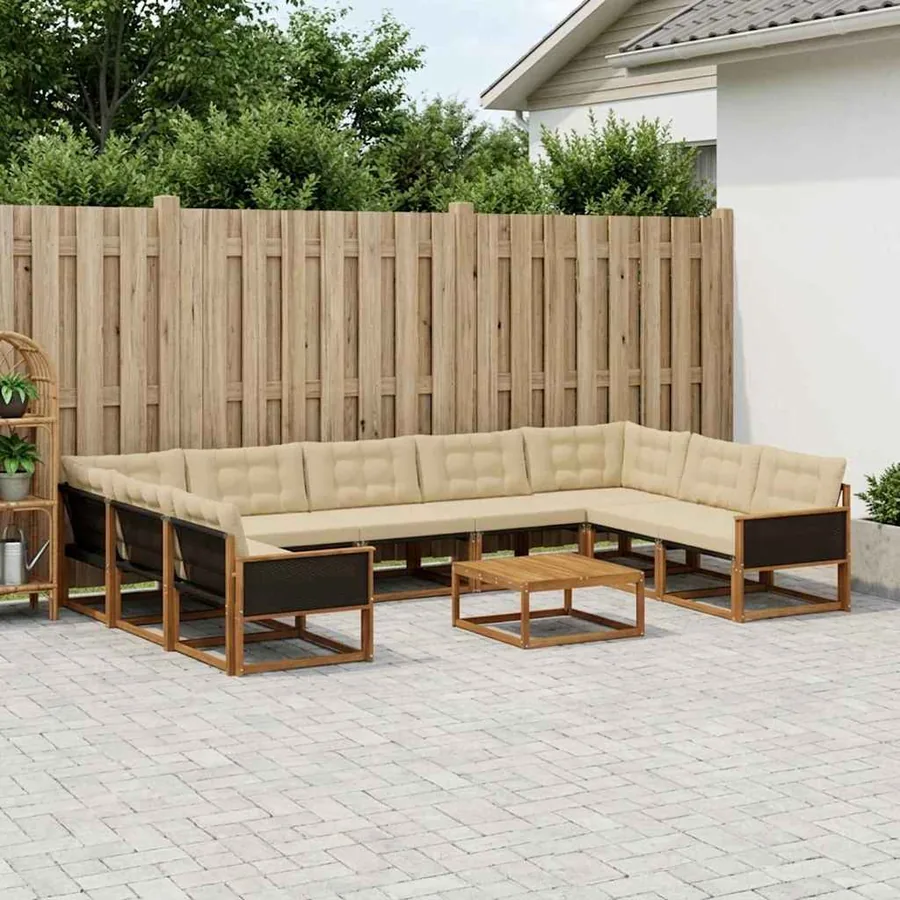 Ensemble de canapés d'extérieur 10 pcs Naturel et Beige
