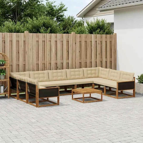 Ensemble de canapés d'extérieur 10 pcs Naturel et Beige