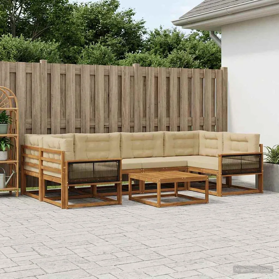 Ensemble de canapés d'extérieur 7 pcs Naturel et Beige