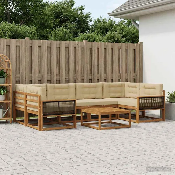 Ensemble de canapés d'extérieur 7 pcs Naturel et Beige