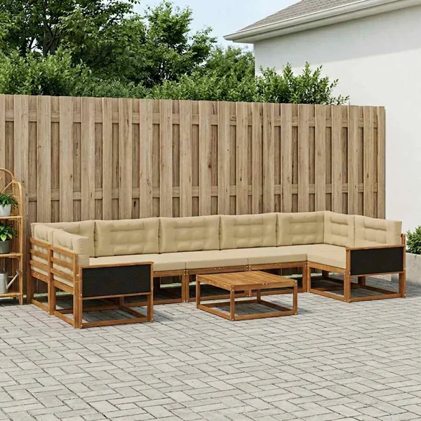 Ensemble de canapés d'extérieur 8 pcs Naturel et Beige