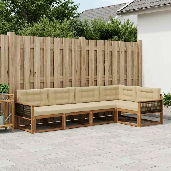 Ensemble de canapés d'extérieur 5 pcs Naturel et Beige