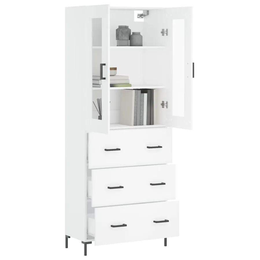 Buffet haut Blanc 69,5x34x180 cm Bois d'ingénierie - 3