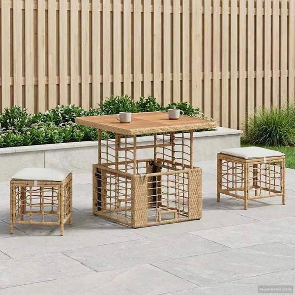 Ensemble de salle à manger pour jardin 3 pcs Nature et Blanc