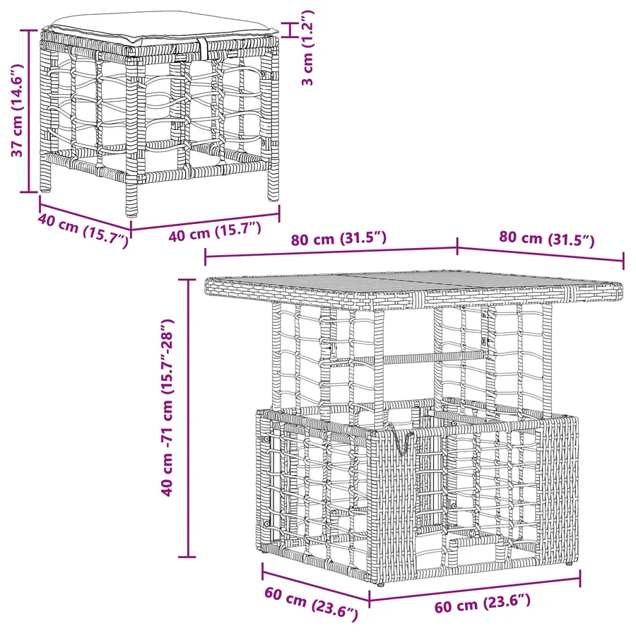 Ensemble de salle à manger pour jardin 3 pcs Nature et Blanc - 12