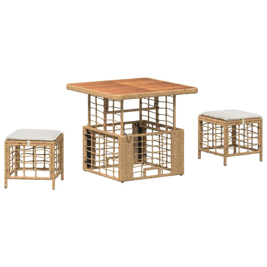 Ensemble de salle à manger pour jardin 3 pcs Nature et Blanc - 2