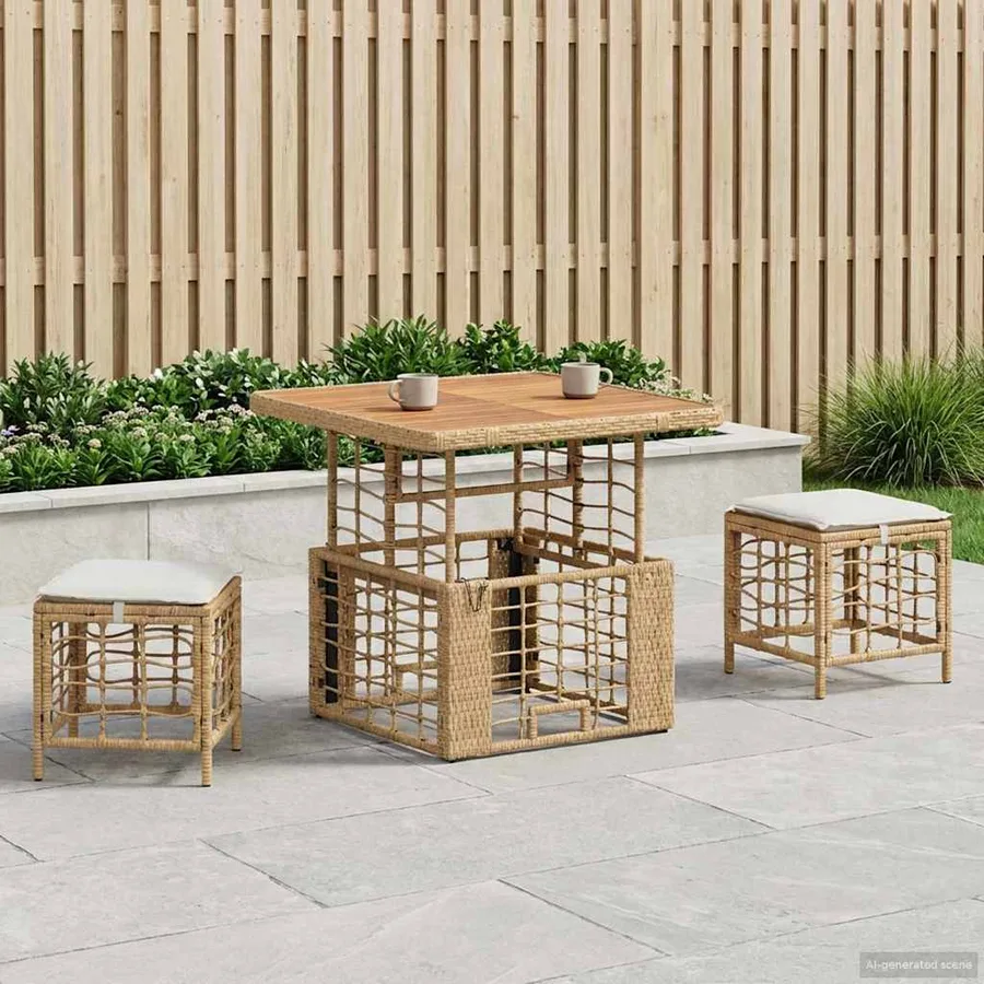 Ensemble de salle à manger pour jardin 3 pcs Nature et Blanc - 3