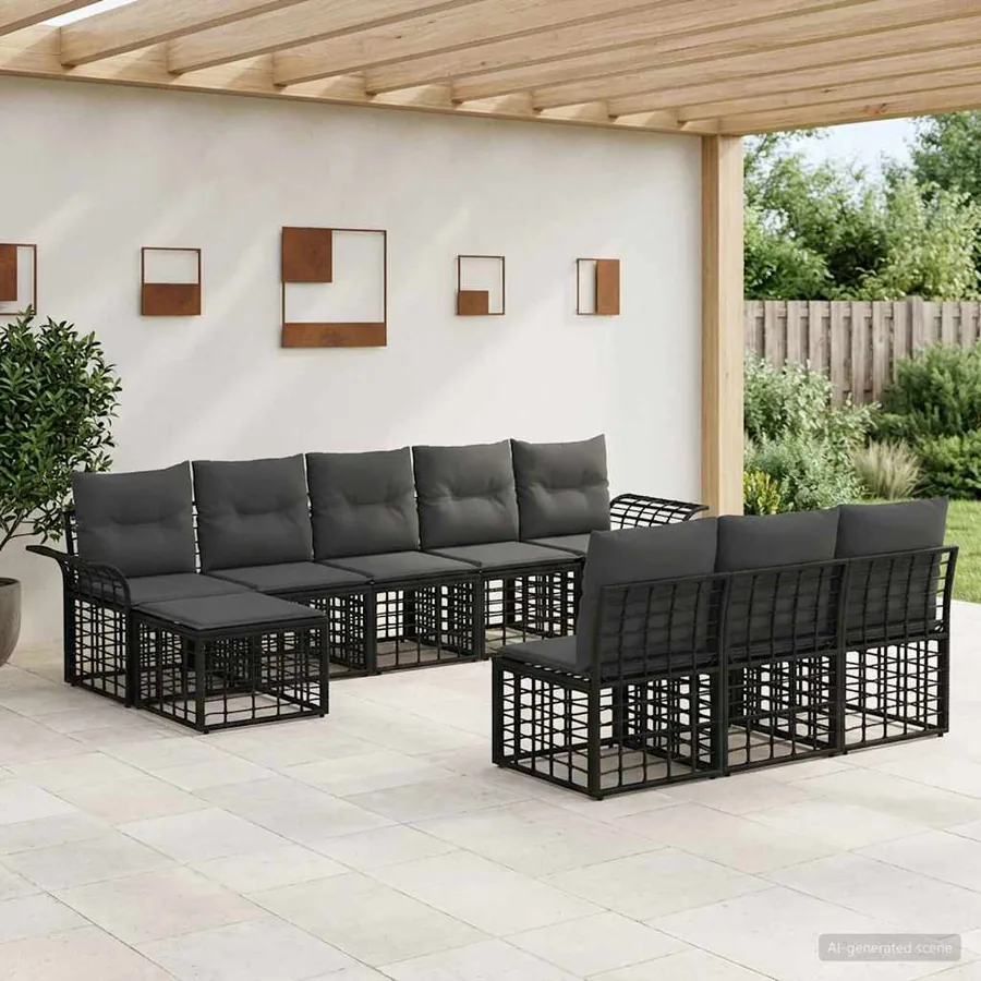 Ensemble de canapés d'extérieur 9 pcs Noir et Gris foncé
