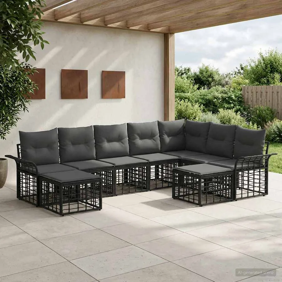 Ensemble de canapés d'extérieur 9 pcs Noir et Gris foncé