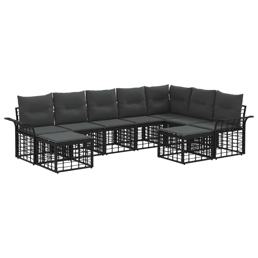 Ensemble de canapés d'extérieur 9 pcs Noir et Gris foncé - 2