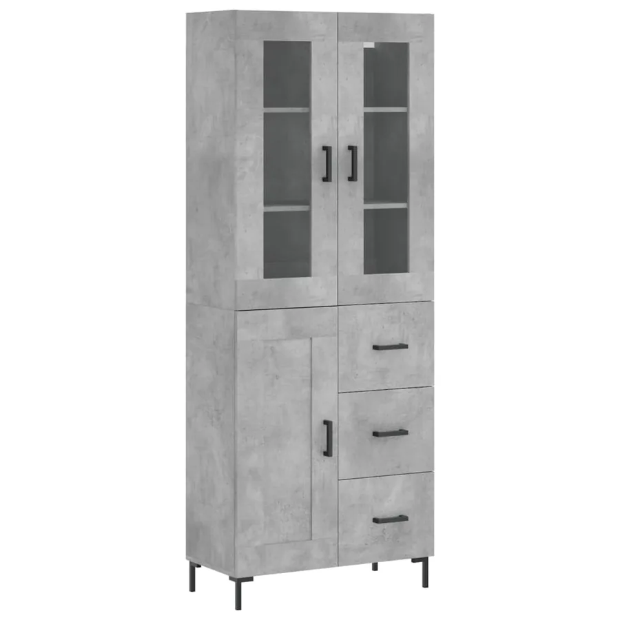 Buffet haut Gris béton 69,5x34x180 cm Bois d'ingénierie - 2