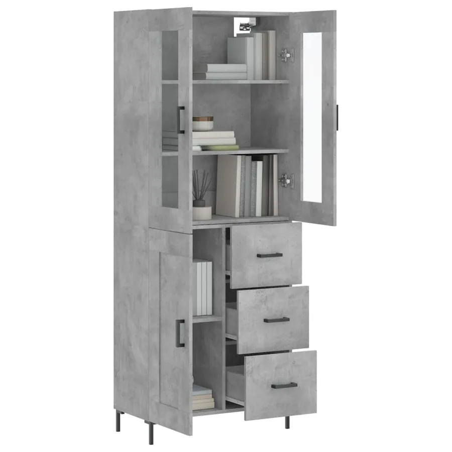 Buffet haut Gris béton 69,5x34x180 cm Bois d'ingénierie - 3