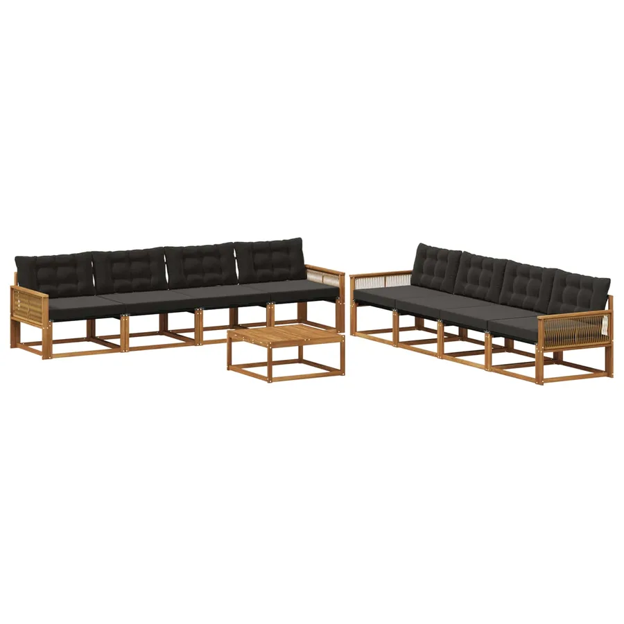Ensemble de canapés d'extérieur 9 pcs Naturel et noir - 2