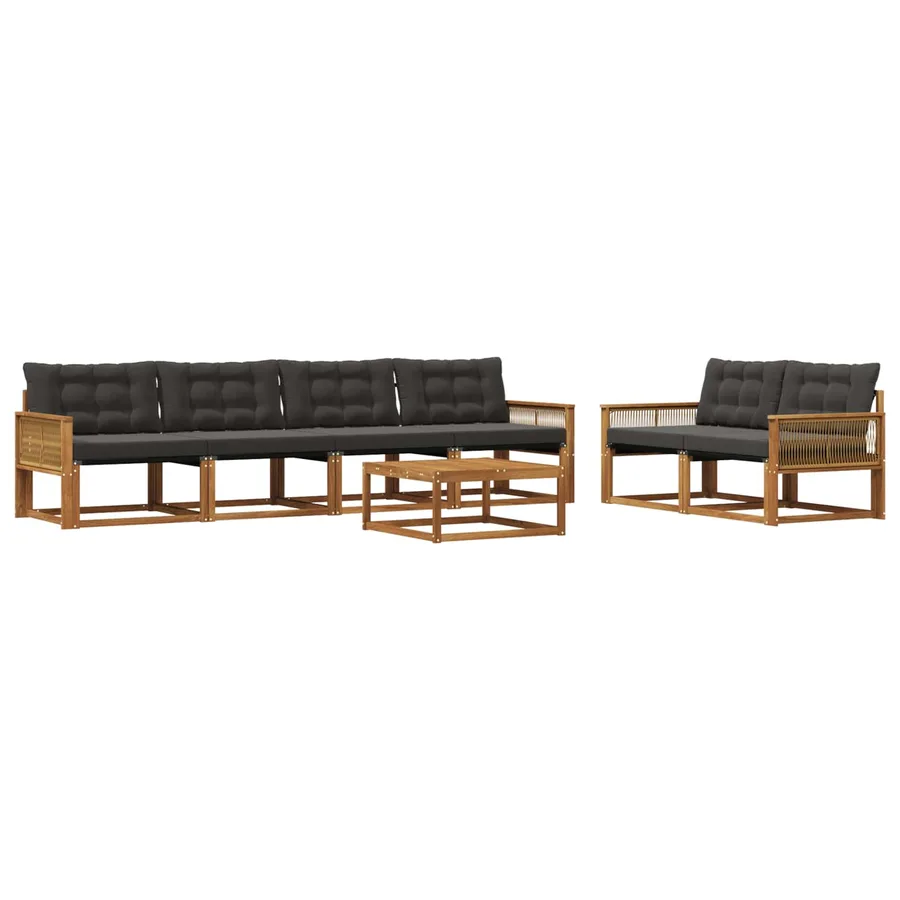 Ensemble de canapés d'extérieur 7 pcs Naturel et noir - 2