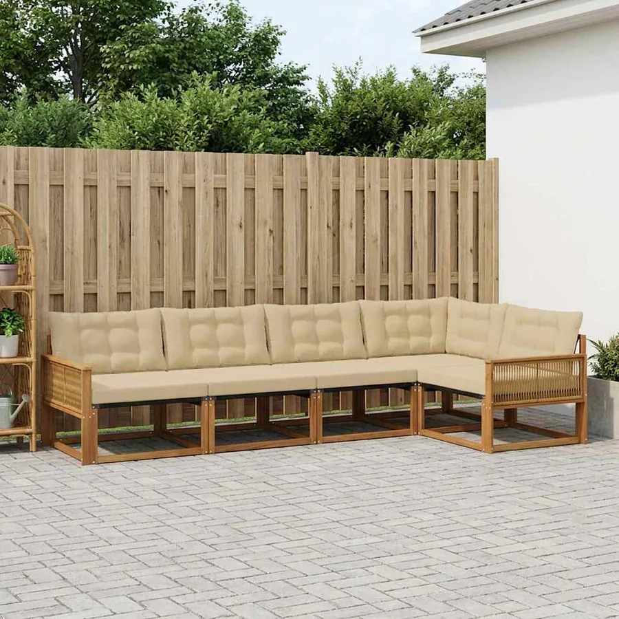 Ensemble de canapés d'extérieur 5 pcs Naturel et Beige