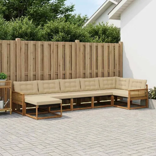 Ensemble de canapés d'extérieur 7 pcs Naturel et Beige