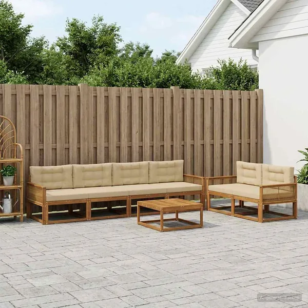 Ensemble de canapés d'extérieur 7 pcs Naturel et Beige