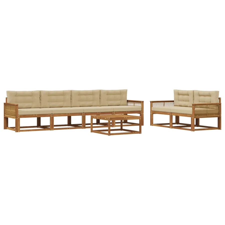 Ensemble de canapés d'extérieur 7 pcs Naturel et Beige - 2