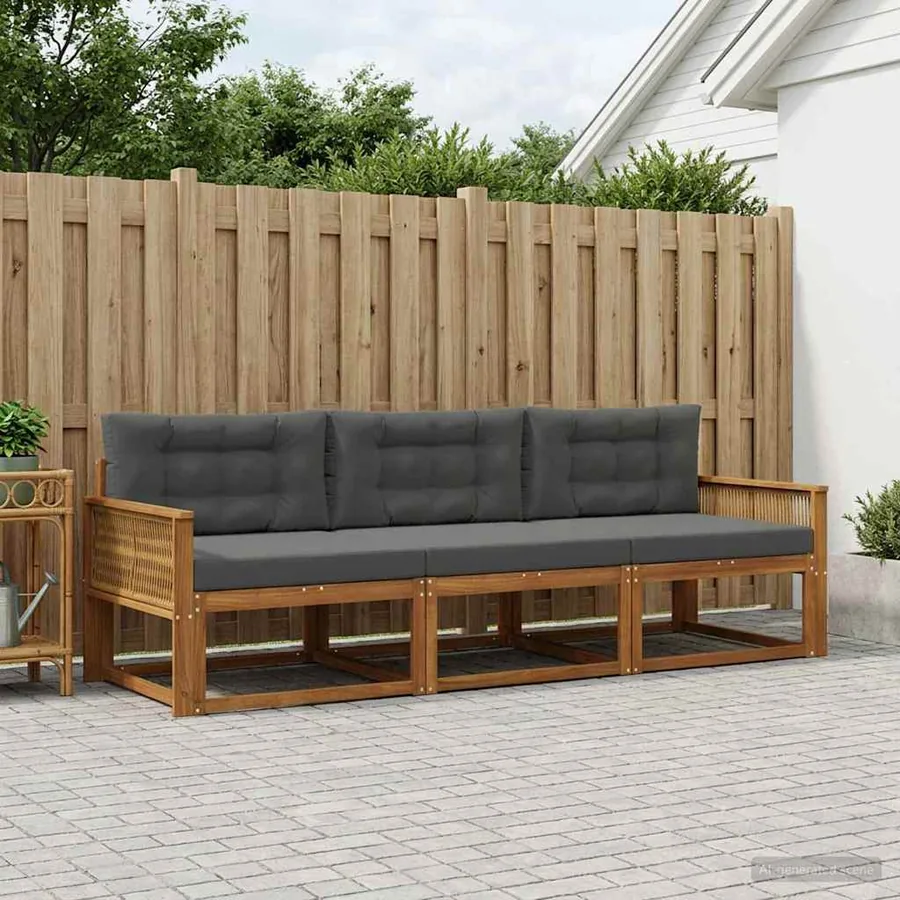 Ensemble de canapés d'extérieur 3 pcs Naturel et Anthracite