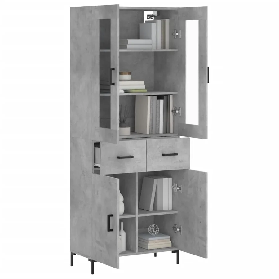 Buffet haut Gris béton 69,5x34x180 cm Bois d'ingénierie - 3