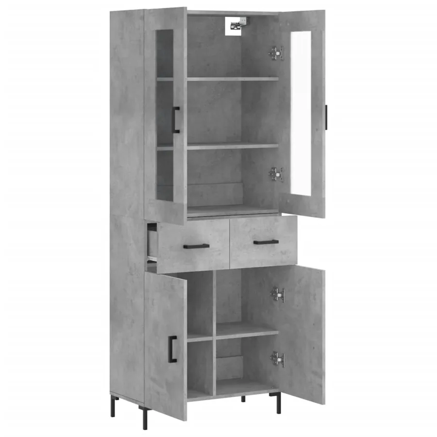 Buffet haut Gris béton 69,5x34x180 cm Bois d'ingénierie - 4