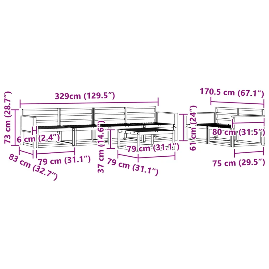 Ensemble de canapés d'extérieur 7 pcs Naturel - 8
