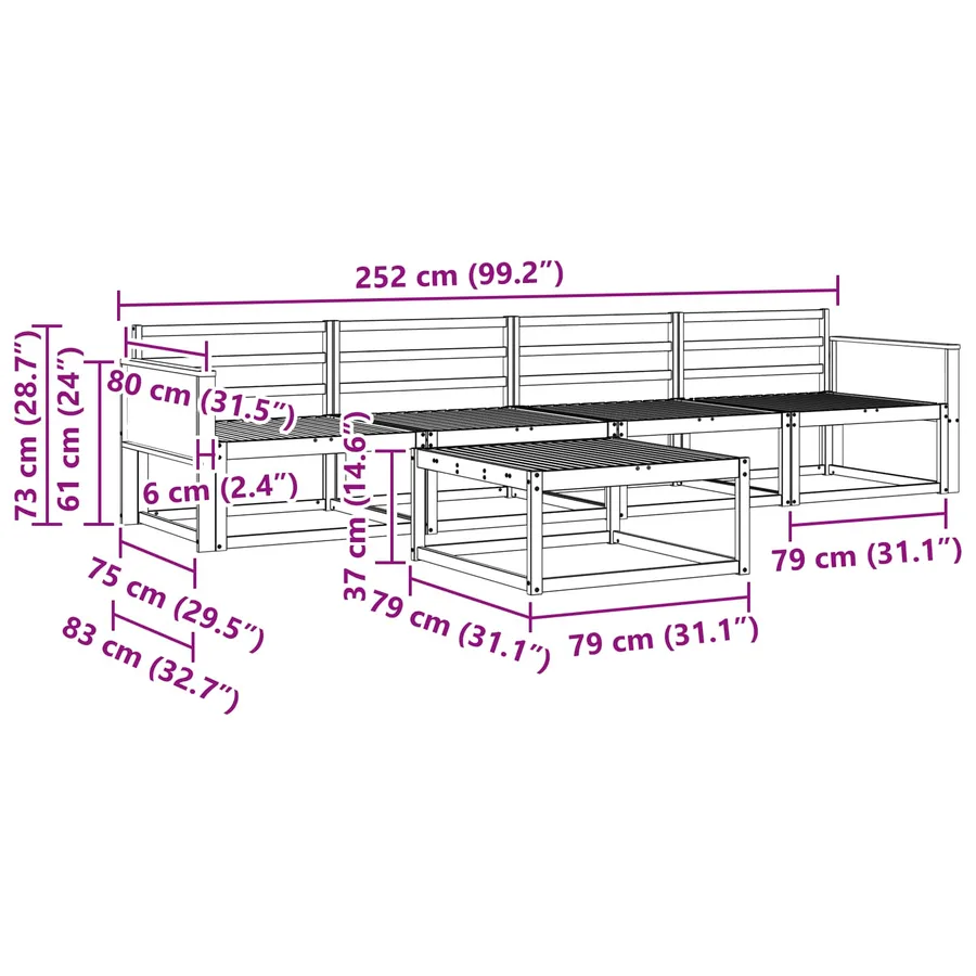 Ensemble de canapés d'extérieur 5 pcs Naturel - 7
