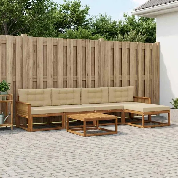 Ensemble de canapés d'extérieur 6 pcs Naturel et Beige