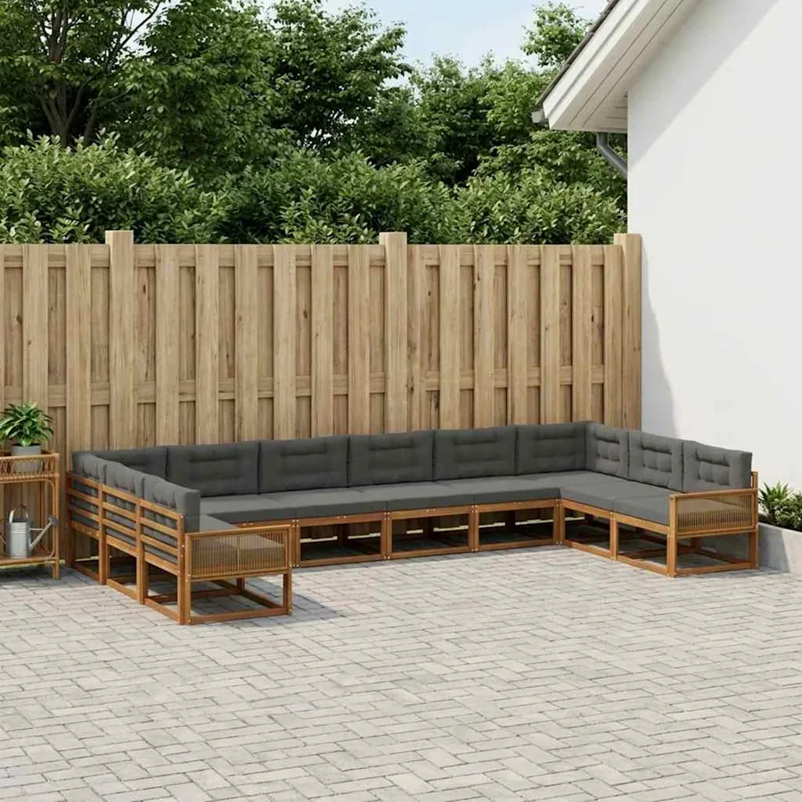 Ensemble de canapés d'extérieur 10 pcs Naturel et Anthracite