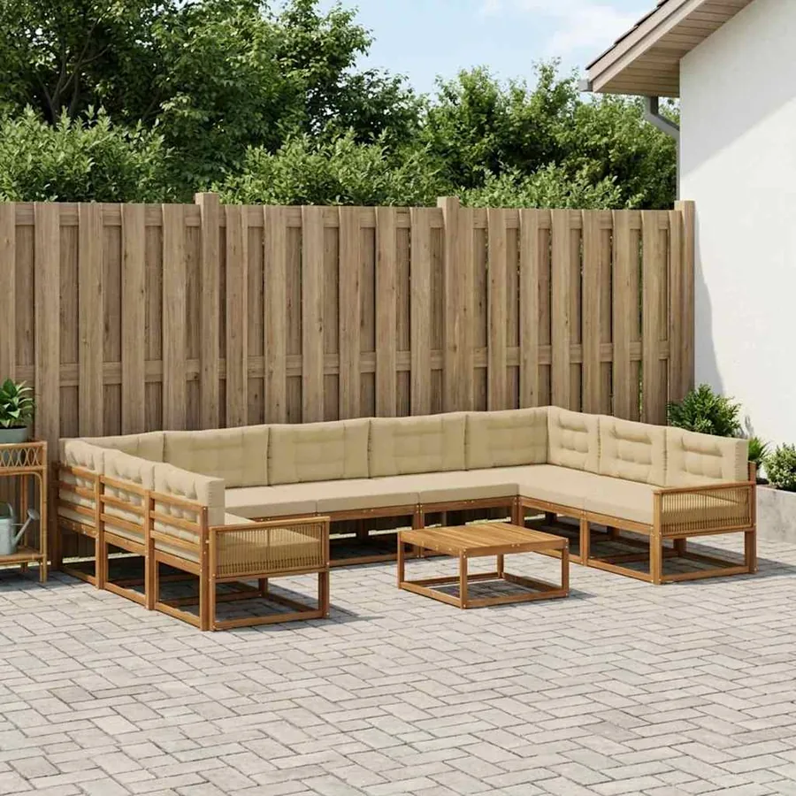 Ensemble de canapés d'extérieur 10 pcs Naturel et Beige