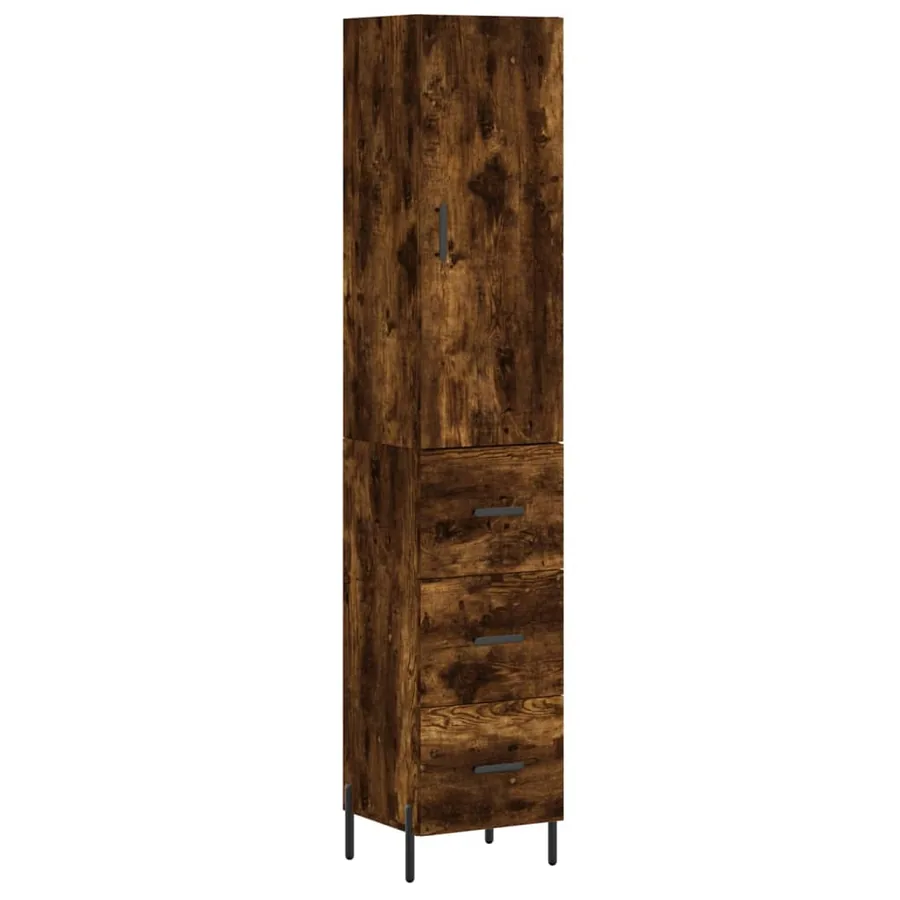 Buffet haut Chêne fumé 34,5x34x180 cm Bois d'ingénierie - 2