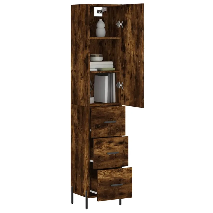 Buffet haut Chêne fumé 34,5x34x180 cm Bois d'ingénierie - 3