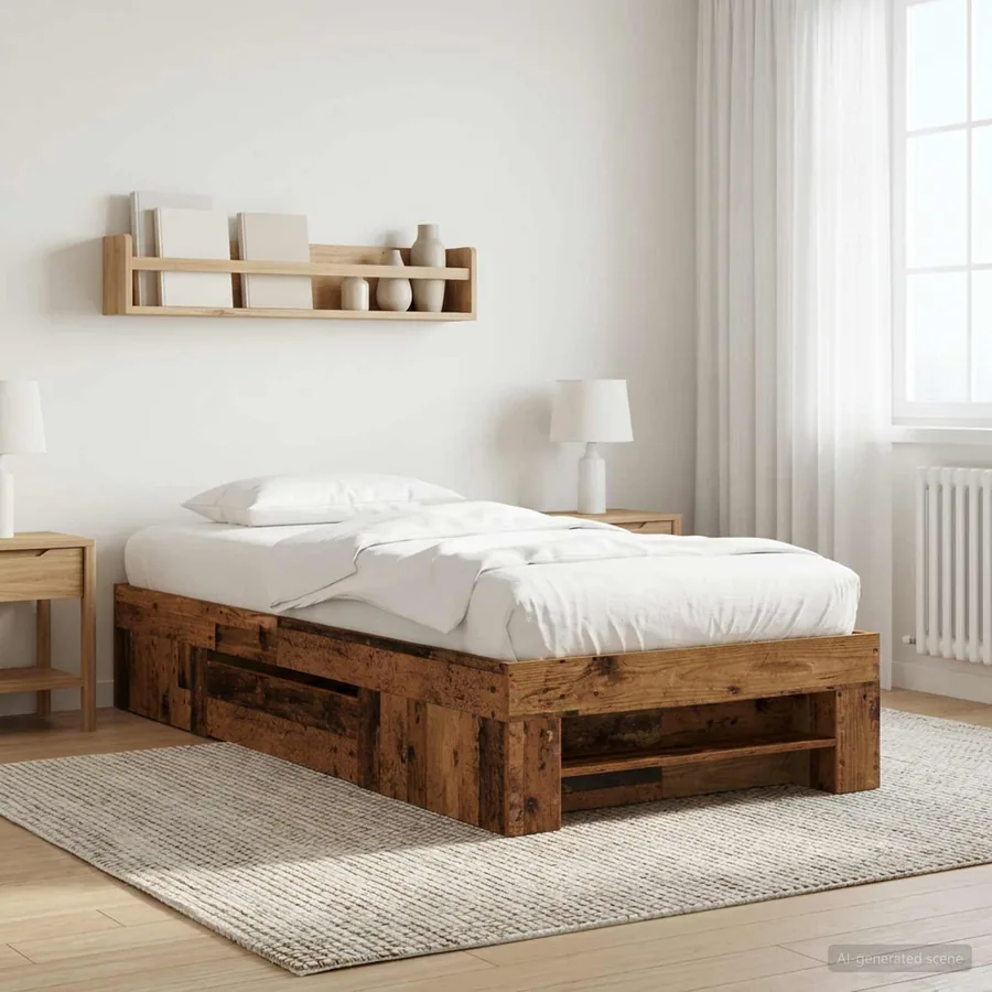 Cadre de lit avec rangement avec tiroir Bois ancien 80 x 200 cm