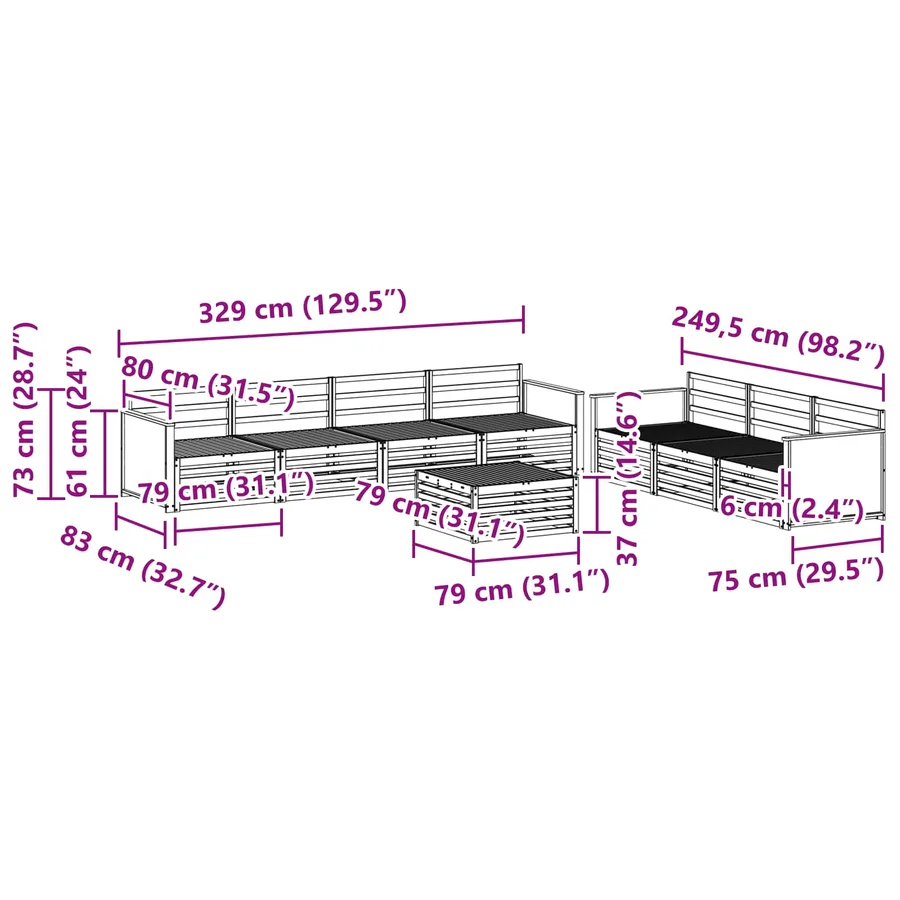Ensemble de canapés d'extérieur 8 pcs Naturel - 8