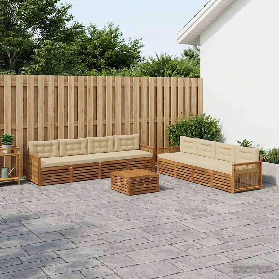 Ensemble de canapés d'extérieur 9 pcs Naturel et Beige