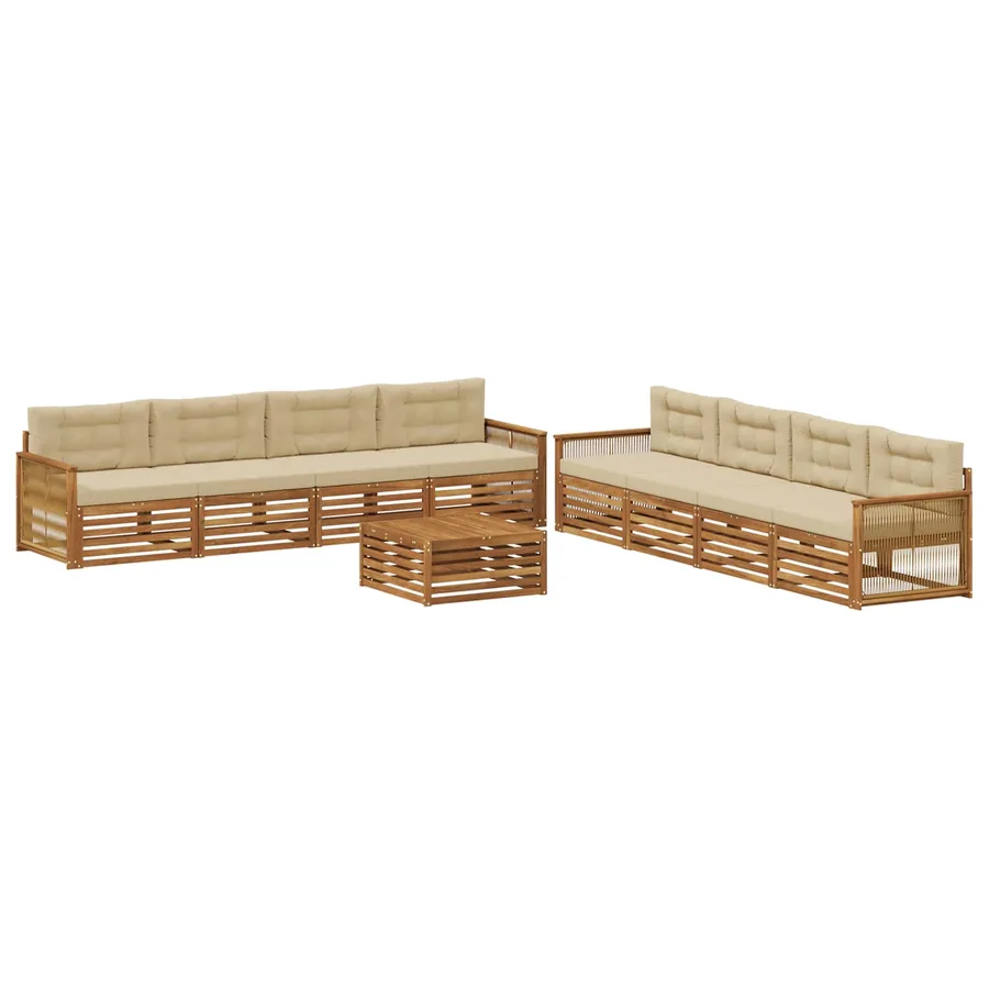 Ensemble de canapés d'extérieur 9 pcs Naturel et Beige - 2