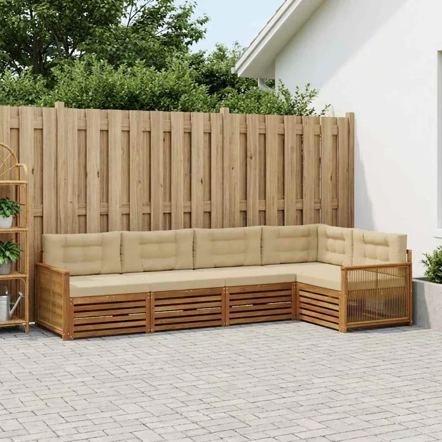 Ensemble de canapés d'extérieur 5 pcs Naturel et Beige