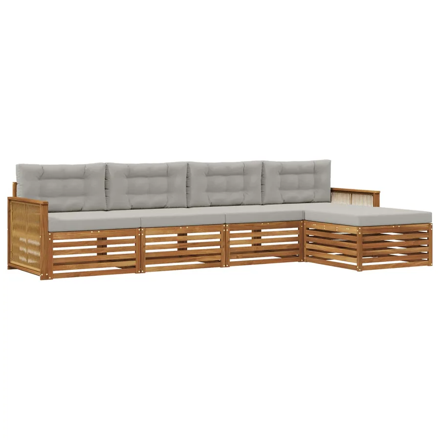 Ensemble de canapés d'extérieur 5 pcs Naturel et gris clair - 2