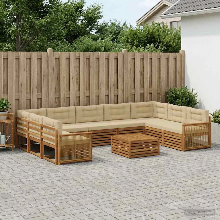 Ensemble de canapés d'extérieur 10 pcs Naturel et Beige
