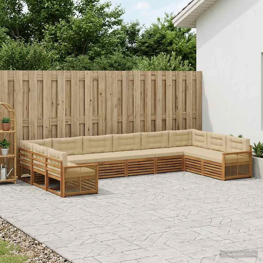 Ensembles de canapés avec coussin 10 pcs Bois d'Acacia Massif
