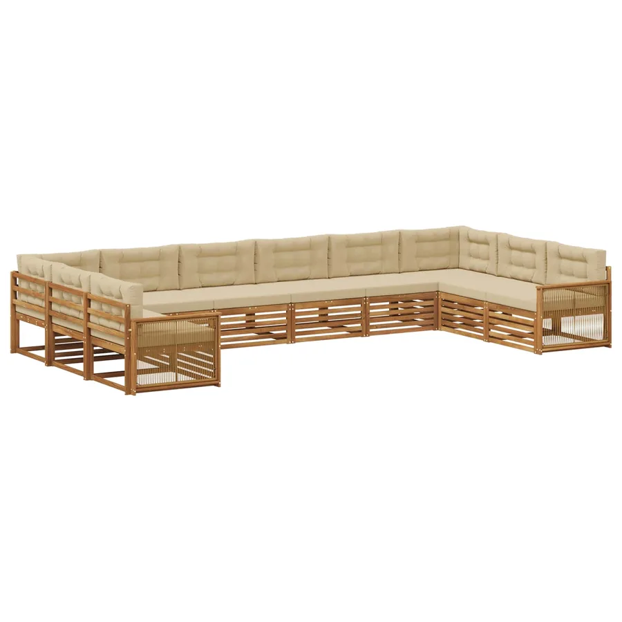 Ensembles de canapés avec coussin 10 pcs Bois d'Acacia Massif - 2