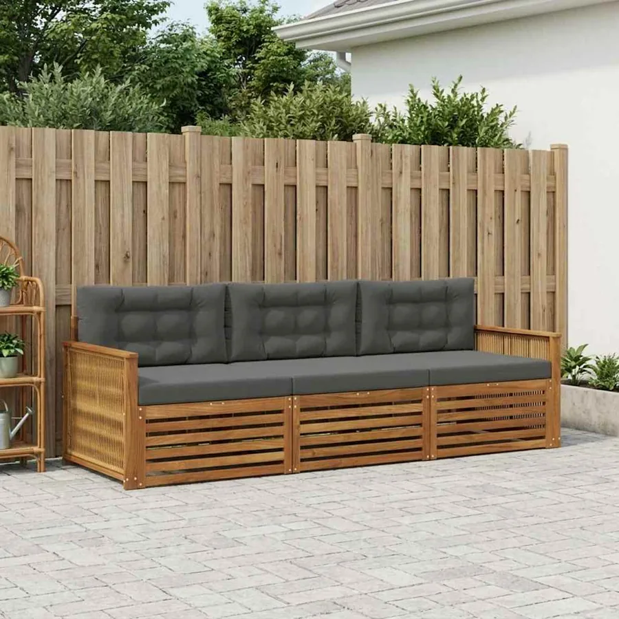 Ensemble de canapés d'extérieur 3 pcs Naturel et Anthracite