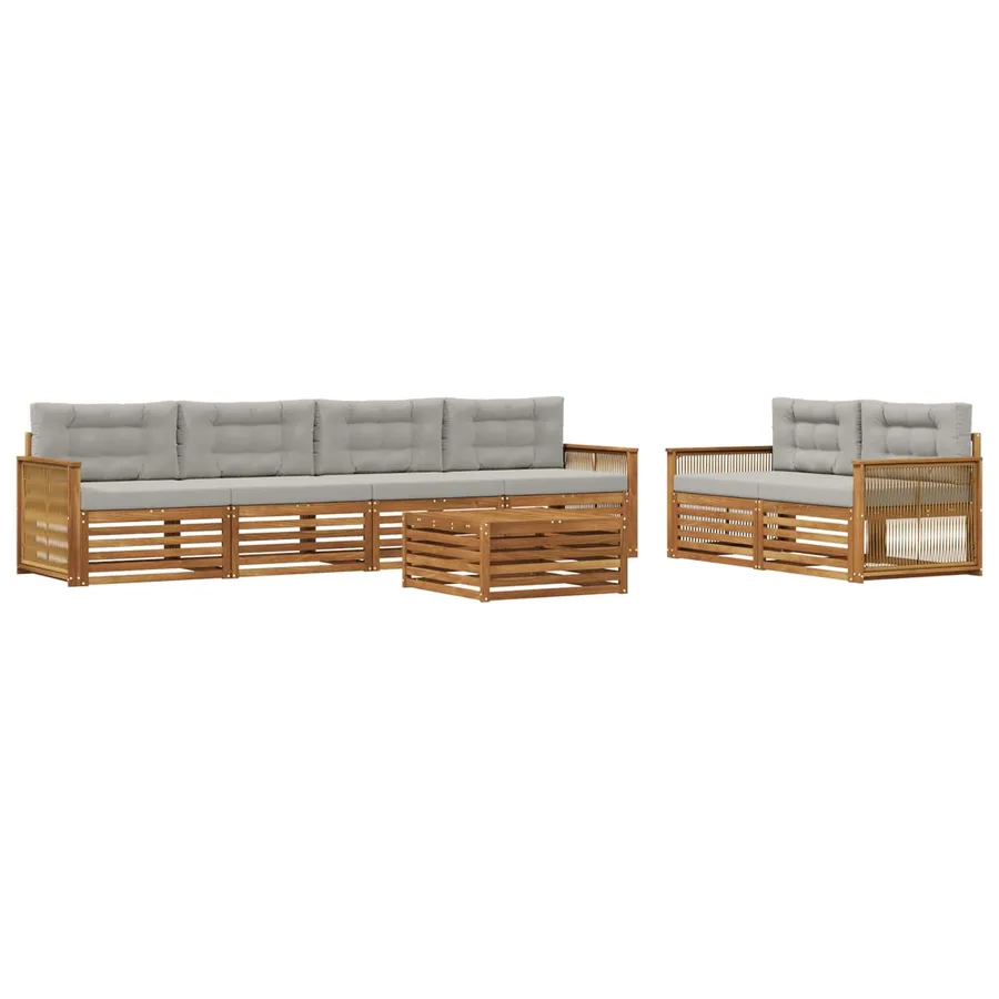 Ensemble de canapés d'extérieur 7 pcs Naturel et gris clair - 2