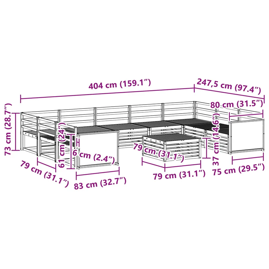 Ensemble de canapés d'extérieur 10 pcs Naturel - 9