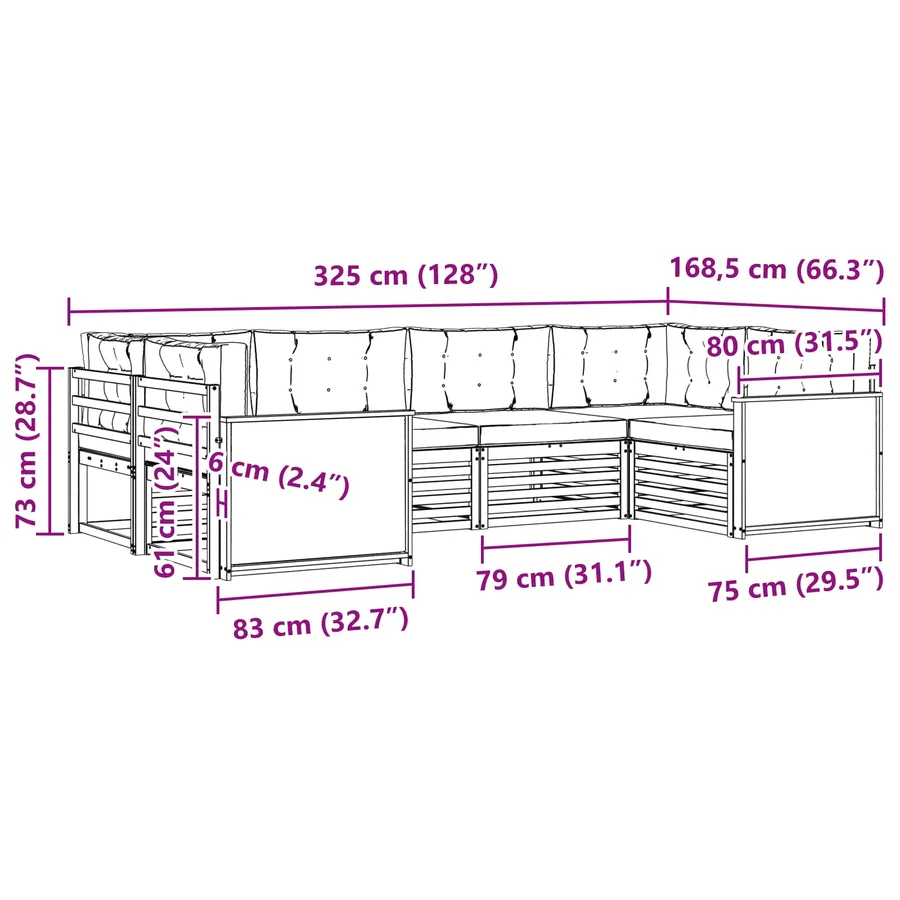 Ensemble de canapés d'extérieur 6 pcs Naturel - 6