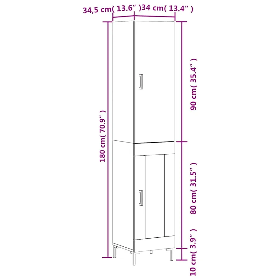 Buffet haut Gris béton 34,5x34x180 cm Bois d'ingénierie - 13
