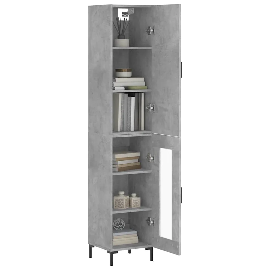 Buffet haut Gris béton 34,5x34x180 cm Bois d'ingénierie - 3
