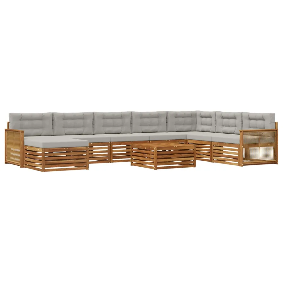Ensemble de canapés d'extérieur 9 pcs Naturel et gris clair - 2