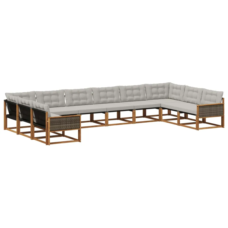 Ensemble de canapés d'extérieur 10 pcs Naturel et gris clair - 2